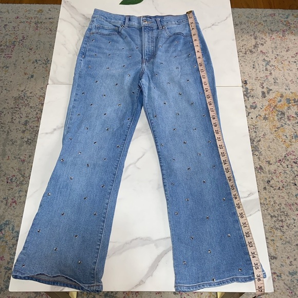 Express Women Jeans Blue Rhinestone Cropped Flare High Rise Denim Size 6 - Picture 5 of 17